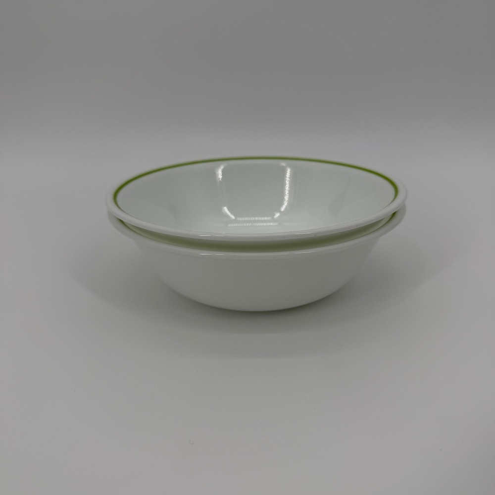 Corelle Spring Leaf Cereal Bowls Set of 2 White with Green Rim Vitrelle Glass